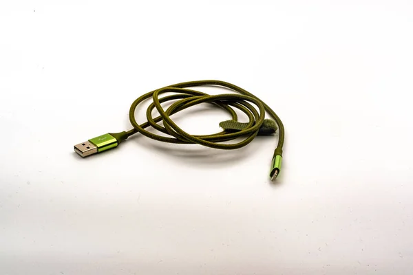 green mobile phone charging cable
