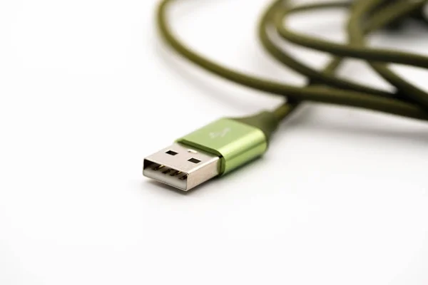 Green Mobile Phone Charging Cable — Stock Photo, Image
