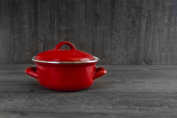 Colored Cooking Pot Wooden Desk — Stock Photo, Image