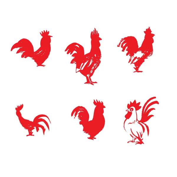 Dessin à l'encre d'un coq rouge — Image vectorielle