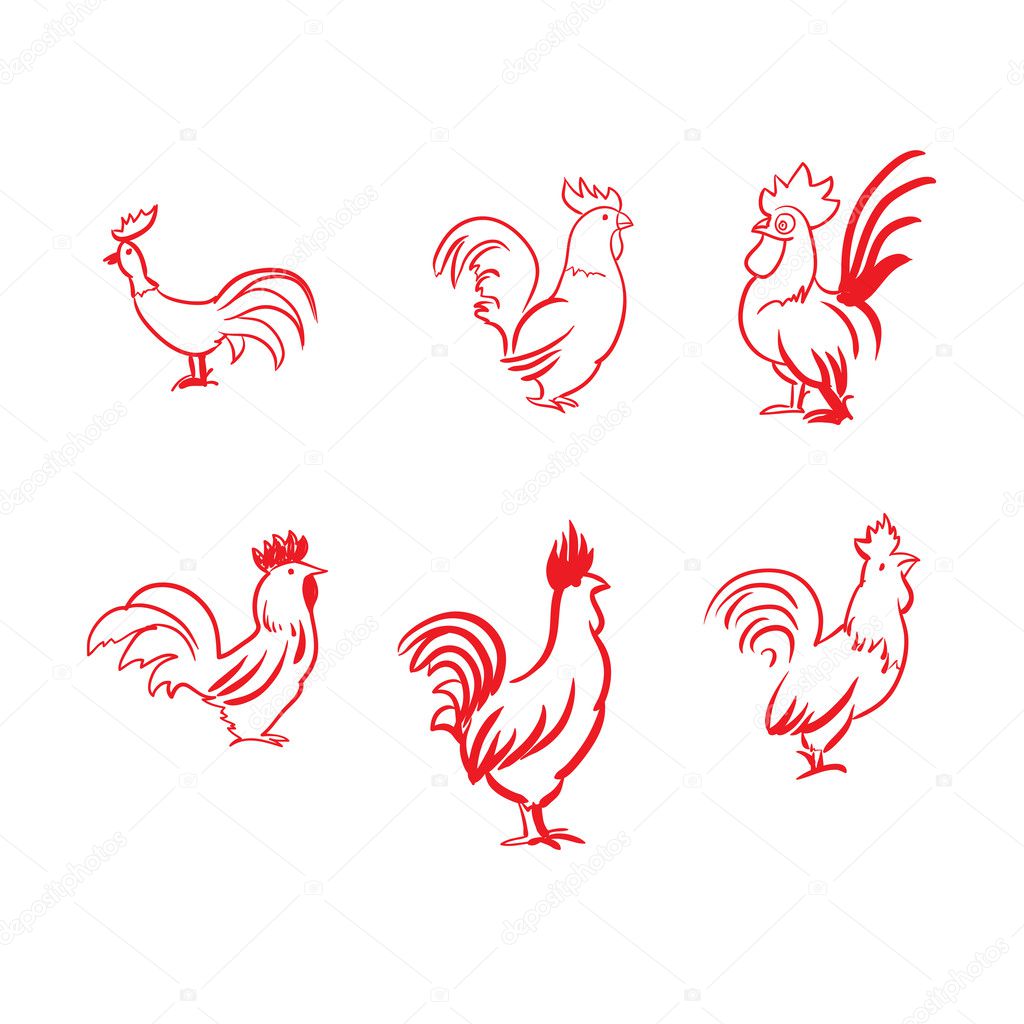 outline drawing of a red roosters