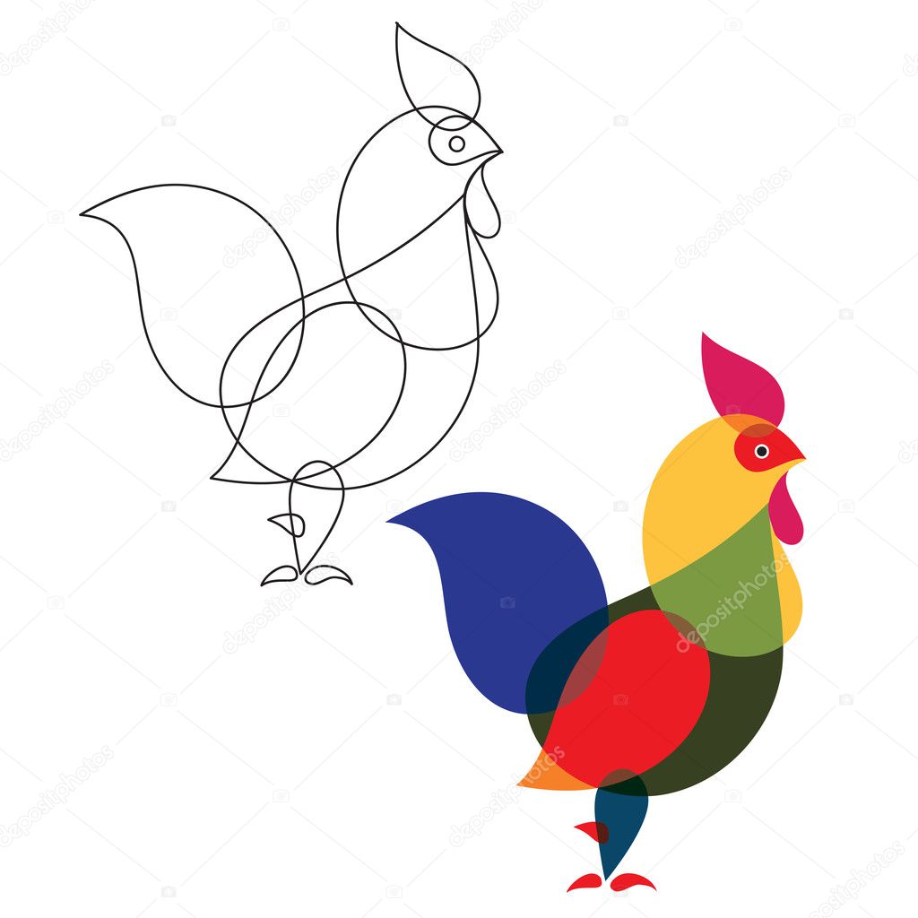 Outline drawing of a rooster. Coloring. Vector Image.
