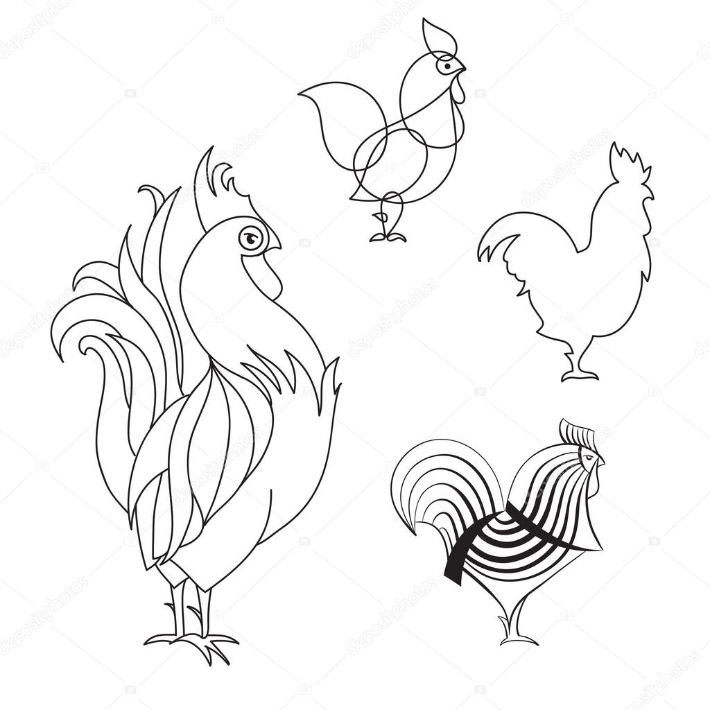 outline drawing of a black roosters