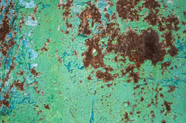 金属は緑の塗料で塗装し そこから錆が閉じるのを見ることができます テクスチャ背景 — ストック写真