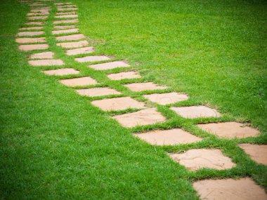 Taş Bahçe yeşil çim arka plan ile yürüyüş şekilde engellemek