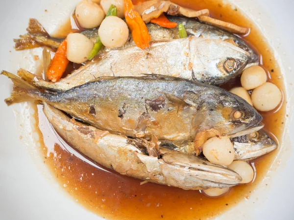 Boiled mackerel fish with sweet sauce Thai traditional food