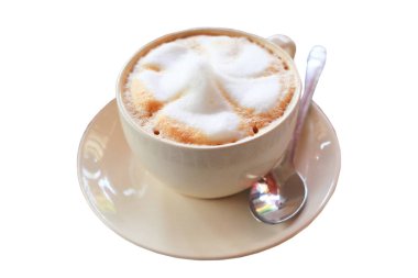 Beyaz üzerinde sıcak kahve kapuçino yalıtım