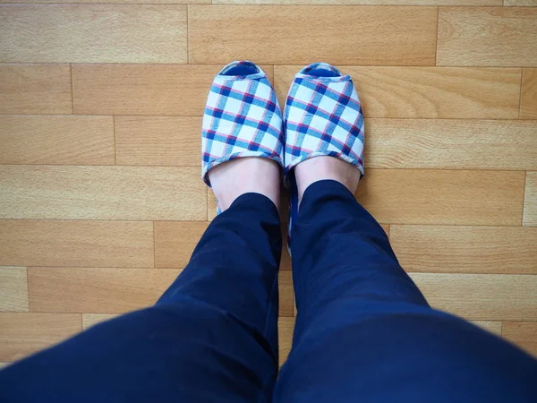 House shoes on feet step walking in the house