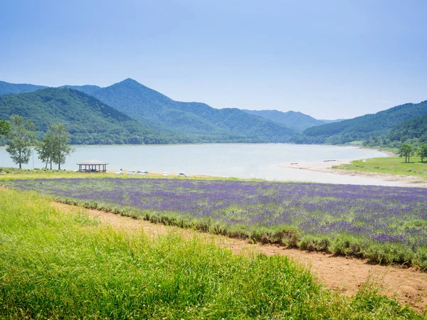 Veduta panoramica del lago Kanayama e delle montagne di Hokkaido, Giappone — Foto Stock