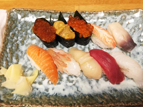 Japanese raw sushi in the restaurant — Stock Photo, Image