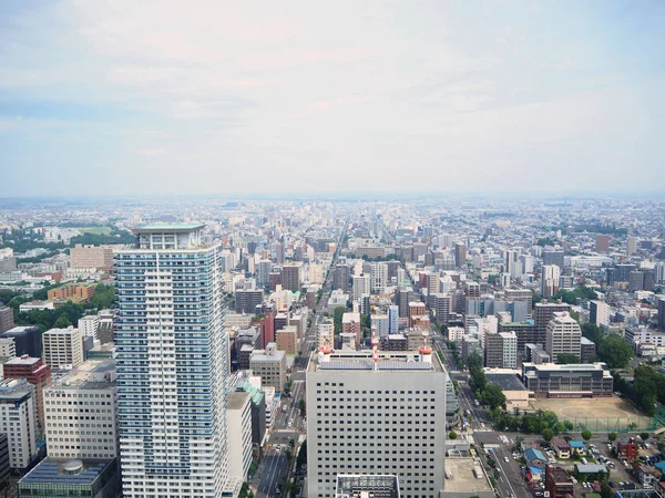 Bovenaanzicht van het landschap van Sapporo stad vanaf de toren T38 observatorium Jr — Stockfoto