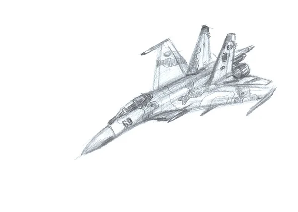 Samolot na niebie. Ręcznie rysowany ołówek ilustracja — Zdjęcie stockowe