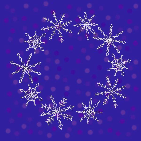 Noël et nouvel an simple couronne de flocons de neige. Pour la carte de voeux : Joyeux Noël. Contexte pour les vacances d'hiver. Illustration de dessin animé Doodle . — Photo