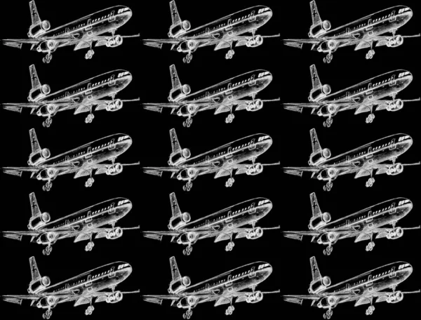 Sömlöst mönster med blyertsritade flygplan. Bakgrund och texturer för pojkar, resor, affärsdesign, förpackning, tyg, textilier, tryck — Stockfoto