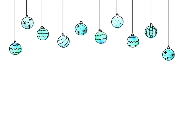 Natale e Capodanno sfondo con appeso palline di Natale acquerello — Foto Stock