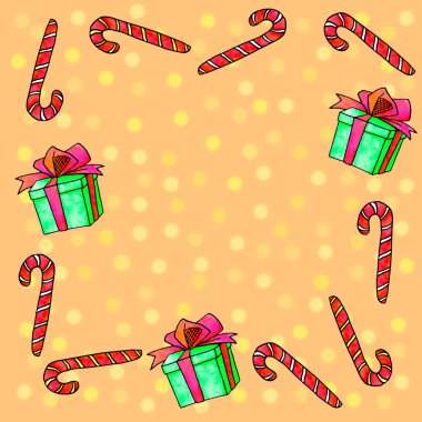 Çerçeve şeker kamışından yapılmış, hediye kutuları. Yeni yıl ve Noel geçmişleri ve dokuları. Tebrik kartları için, fotoğraf, tasarım, baskı