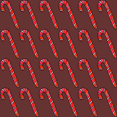 Şekerleme, şeker ve lolipopla kusursuz bir el çizimi. Yeni yıl ve Noel arkaplanı ve dokusu. Tebrik kartları, ambalaj kağıdı, ambalaj, kumaş, takvimler, baskılar için