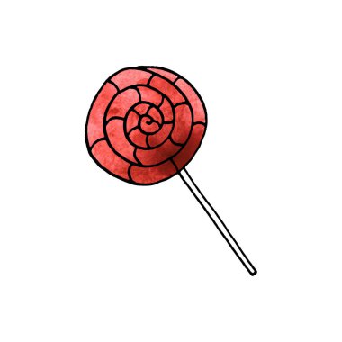 Şeker kamışı, şeker, lolipop. Yeni yıl Noel tatili çizimleri sanat, karalama, çizim, el çizimi. Tebrik kartları, davetiyeler, takvimler, baskılar, çocuk kitapları için basit renk illüstrasyonu