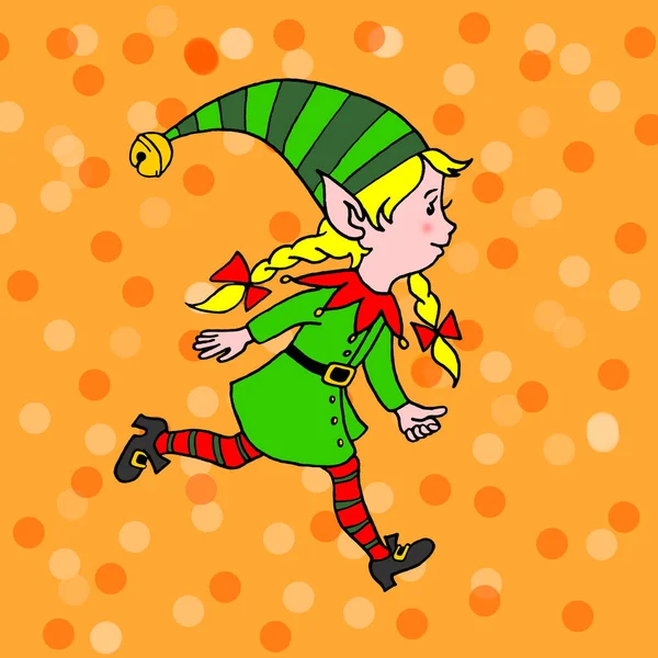 Carino poco colore ragazza elfo di Natale. Anno nuovo e caratteri di Natale. Illustrazione a colori semplice per biglietti di auguri, calendari, stampe, libri per bambini — Foto Stock