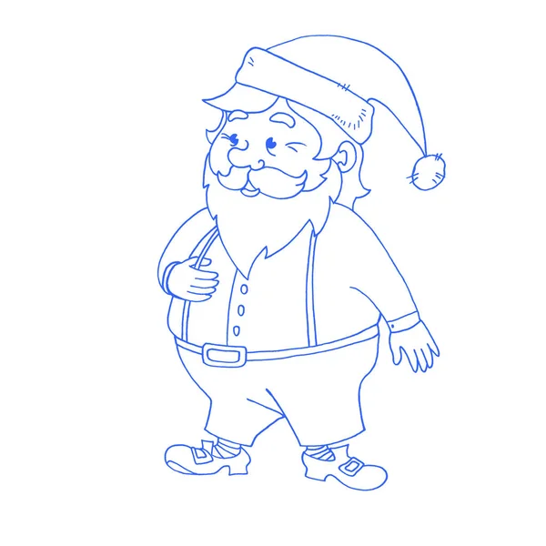 Santa Claus. New year and Christmas line art, doodle, sketch, hand drawn. Simple character for greeting cards, calendars, prints, children's coloring book — Stock Photo, Image