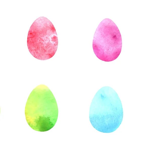 Sada jednoduchých akvarelových vajec. Jasné, světlé velikonoční pozadí a textury. Kristus vstal. Nerovné okraje — Stock fotografie
