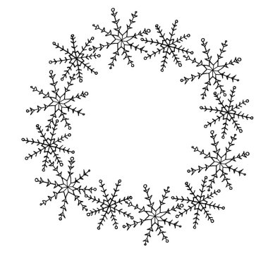 Xmas ve yeni yıl kar tanelerinin çelengi. Tebrik kartı için, mutlu Noeller. Kış tatili için arka plan.