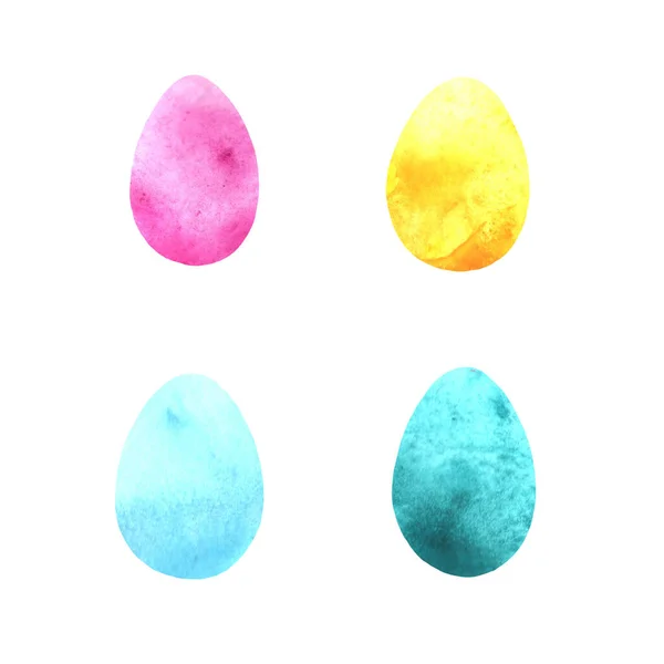 Conjunto de simples huevos de acuarela. Brillante, luz fondos de Pascua y texturas. Cristo ha resucitado. Borde desigual —  Fotos de Stock