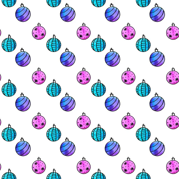 Seamless pattern with Watercolor Christmas tree balls. New year Xmas backgrounds texture. Hand drawn. For greeting cards, wrapping paper, packaging, fabric, calendars, prints — Stock Photo, Image