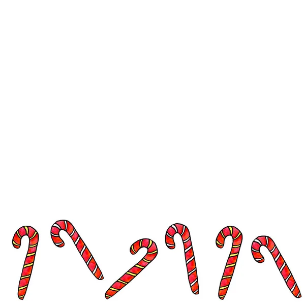 Patrón sin costuras con bastón de caramelo en fila en el borde inferior. Año nuevo, Navidad, fondos de vacaciones. Para tarjetas de felicitación, papel de embalaje, embalaje, textil, tela, impresiones —  Fotos de Stock