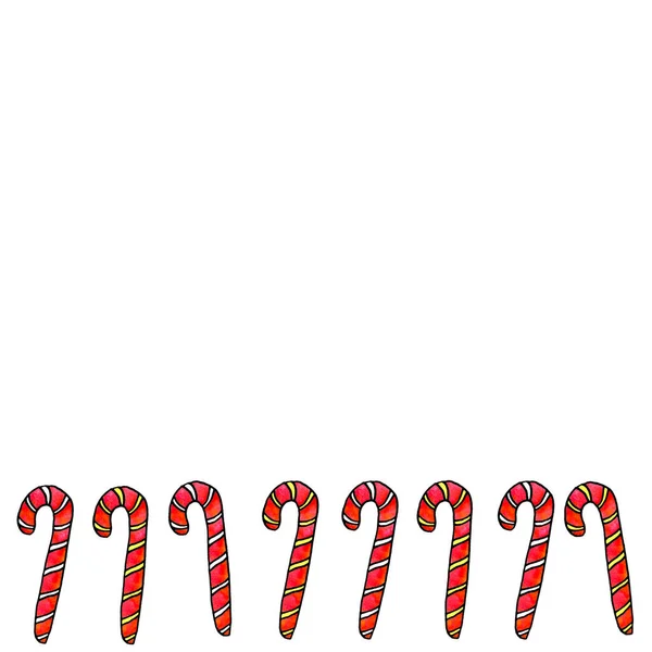 바닥 가장자리에 사탕 사탕이 줄줄이 달려 있는 무미건조 한 패턴. 새해 , Xmas, holiday background. 인사장, 종이 포장, 포장, 직물, 직물, 인쇄 — 스톡 사진