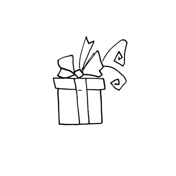 Presente, presente. Doodles, arte de linha, desenhado à mão. Para o Natal, ano novo, aniversário, dia dos namorados, casamento, feriados — Fotografia de Stock