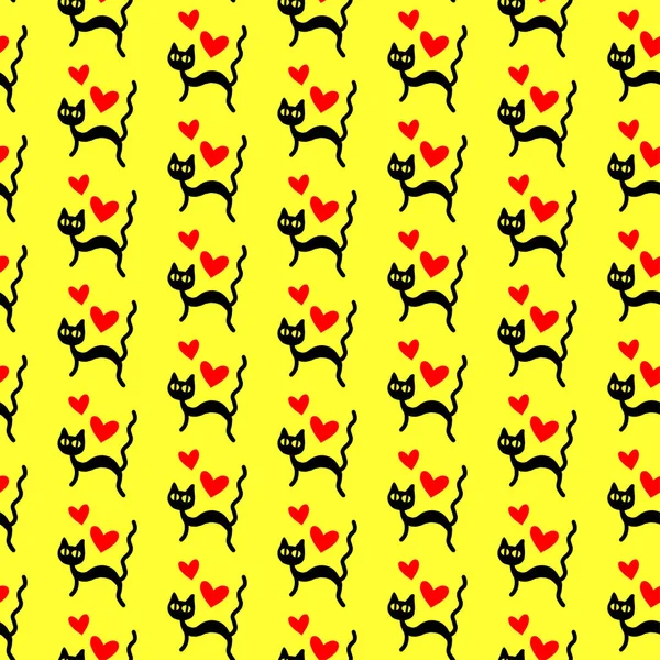 Cute seamless pattern with hearts and cats. Romantic texture for backgrounds, wrapping paper, packaging, greeting cards, prints, covers, fabric, textile, birthday, Valentine's Day — Stock Photo, Image