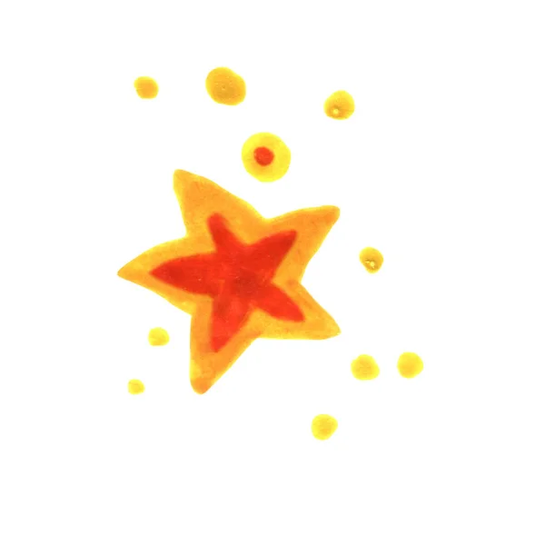 Aquarela estrelas amarelas e laranja no céu. Isolado, desenhado à mão. Fundo abstrato e elemento para o seu projeto — Fotografia de Stock