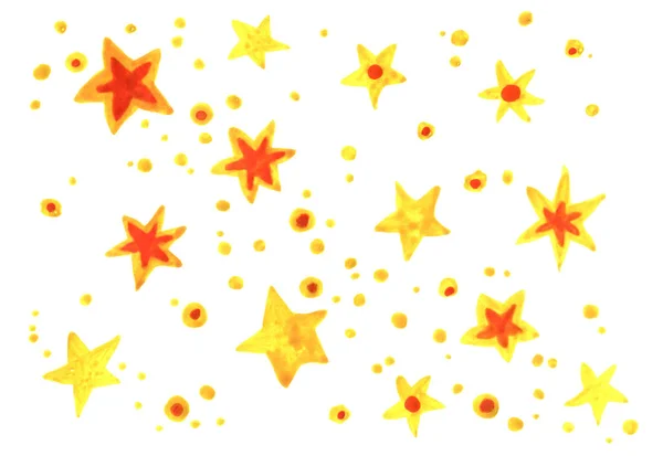 Akvarell gula och orange stjärnor på himlen. Isolerad, handritad. Abstrakt bakgrund och element för din design — Stockfoto