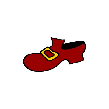 Bir el çizilmiş ayakkabı. Noel Baba çizmesi. Yeni yıl ve Noel ikonu, karalama. Tebrik kartları, takvimler, baskılar ve çocuk kitabı için basit renk çizelgesi