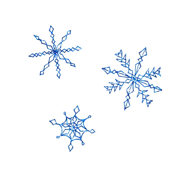 Set van sneeuwvlokken geïsoleerd op witte achtergrond. Lijnkunst, doodle, schets, met de hand getekend. Kerstmis Nieuwjaar winter elementen van design en pictogrammen. Eenvoudige illustratie voor wenskaarten, kalenders, prenten — Stockfoto