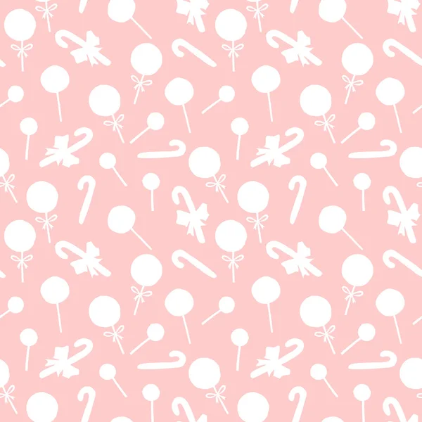 Seamless hand drawn pattern. Candy cane, sweets, lollipop. New year, Xmas, holidays backgrounds and texture. For greeting cards, wrapping paper, fabric, print