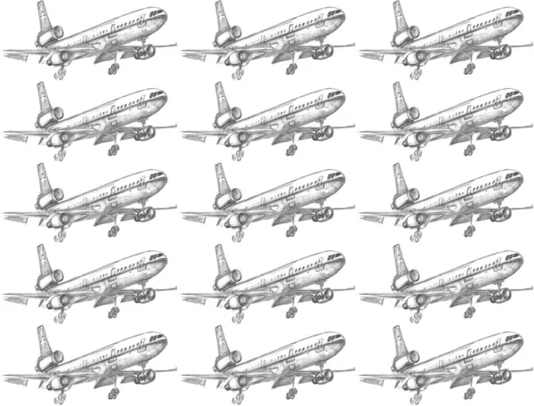 Bezproblémový vzor s tužkou kreslenými letadly. Zázemí a textury pro kluky, cestování, obchodní design, balení, tkaniny, textil, potisky — Stock fotografie