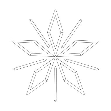 Basit kristal kar tanesi, dizaynınız için eşkenar dörtgen. Yeni yılın unsurları, Xmas, kış, donmuş doğa, etno, fantezi. Karalama el çizimi ana hatları