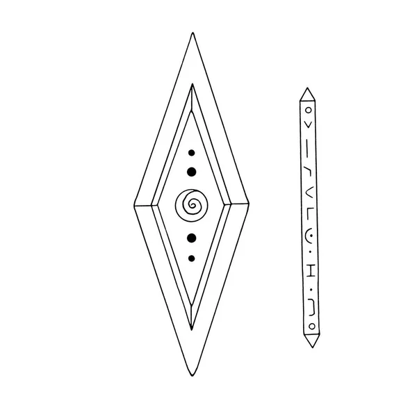 Rhombus, elmas, kristal, doğanın elementlerinin logosu. Etno, fantezi, antika, tılsım, gizli semboller. Karalama el çizimi ana hatları — Stok fotoğraf