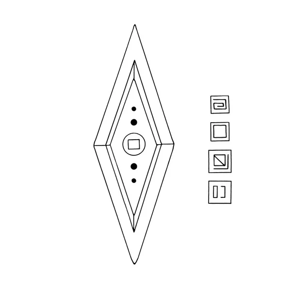 Rhombus, diamant, kristal, logo van de elementen van de natuur. Elementen van etno, fantasie, oudheid, amuletten, geheime symbolen. Handgetekende schets van de poedel — Stockfoto