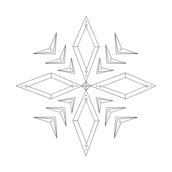 Simple snowflake of crystals, rhombus for your design. Elements of New year, Xmas, winter, frozen nature, ethno, fantasy. Doodle hand drawn outline — Stock Photo, Image