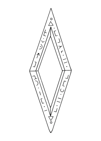 Gyémánt, kristály, a természet elemeinek logója. Etno, fantázia, ókor, amulettek, titkos szimbólumok elemei. Doodle, kézzel rajzolt, vázlat — Stock Fotó