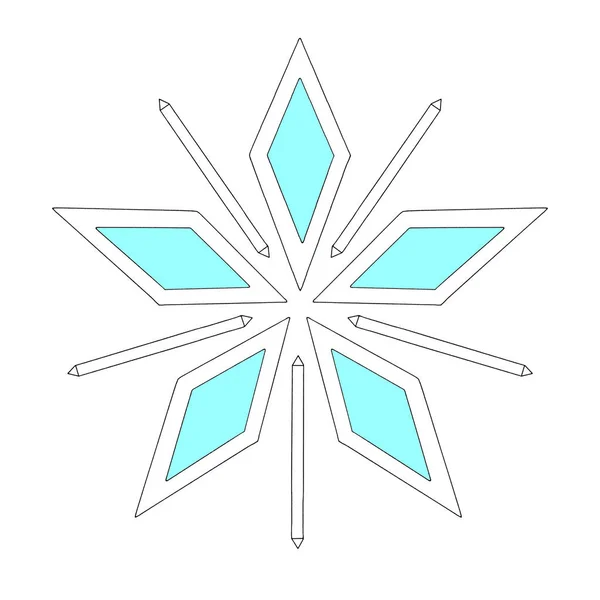 Yksinkertainen lumihiutale kiteitä, Rhombus oman suunnittelun. Uudenvuoden elementit, joulu, talvi, jäädytetty luonto, etno, fantasia. Doodle käsin piirretty ääriviivat — kuvapankkivalokuva