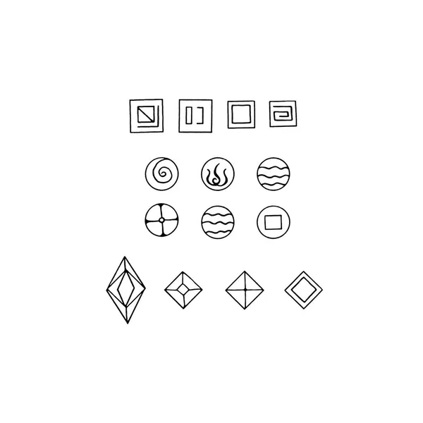 Rhombus, Diamond, crystal, logo of the elements of nature. Elements of ethno, fantasy, antiquity, amulets, secret symbols. Doodle hand drawn outline — Stock Photo, Image