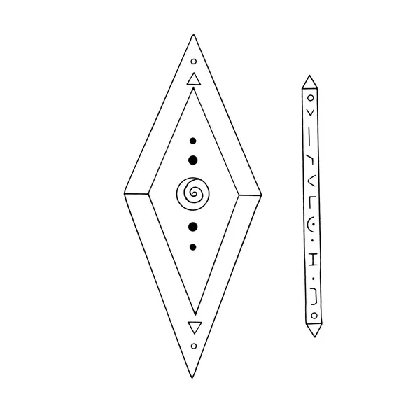 Rhombus, Diamante, cristal, logotipo dos elementos da natureza. Elementos de etno, fantasia, antiguidade, amuletos, símbolos secretos. Esboço desenhado à mão Doodle — Fotografia de Stock