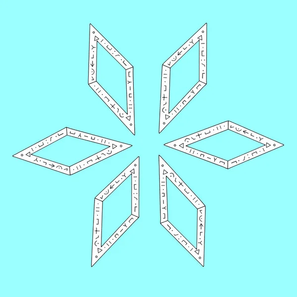 Eenvoudige sneeuwvlok van kristallen, rhombus voor uw ontwerp. Elementen van Nieuwjaar, Kerstmis, winter, bevroren natuur, etno, fantasie. Handgetekende schets van de poedel — Stockfoto