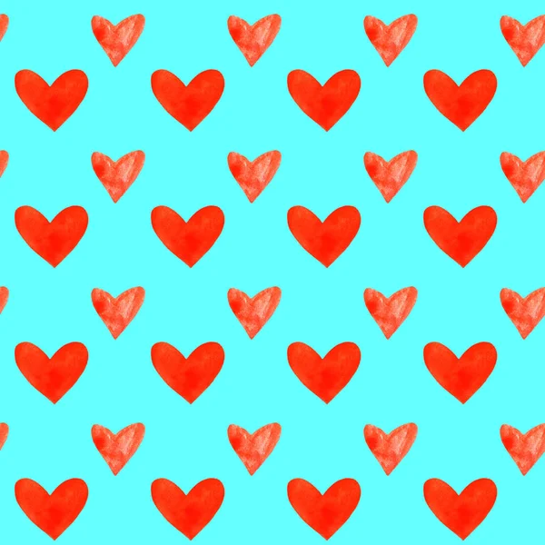 Sömlöst mönster med akvarellhjärtan. Romantisk kärlek handritade bakgrunder struktur. För gratulationskort, omslagspapper, förpackning, bröllop, födelsedag, tyg, textil, Alla hjärtans dag, mors dag — Stockfoto