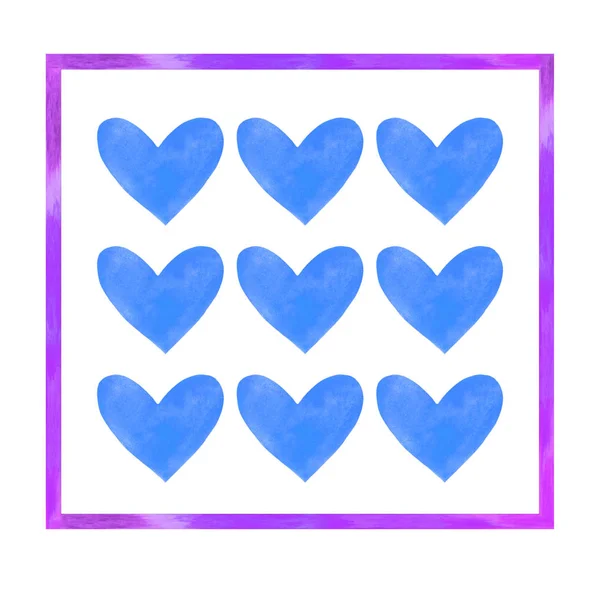 Aquarell Herzen in Reihe. perfekt für die Erstellung romantischer Postkarten und Valentinstag Dekor. Handgezeichnet. isoliert auf weißem Hintergrund — Stockfoto