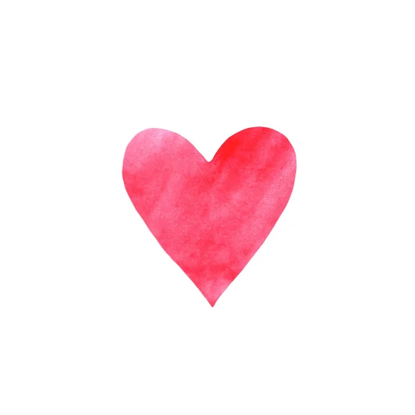 Červená růžová akvarel srdce izolované na bílém pozadí. Jemná, romantická textura pro design karet, pozvánky — Stock fotografie